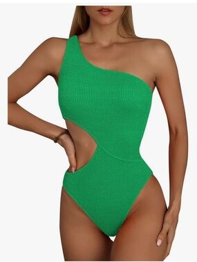 NWOT- One-Shoulder Cutout Green Swimsuit